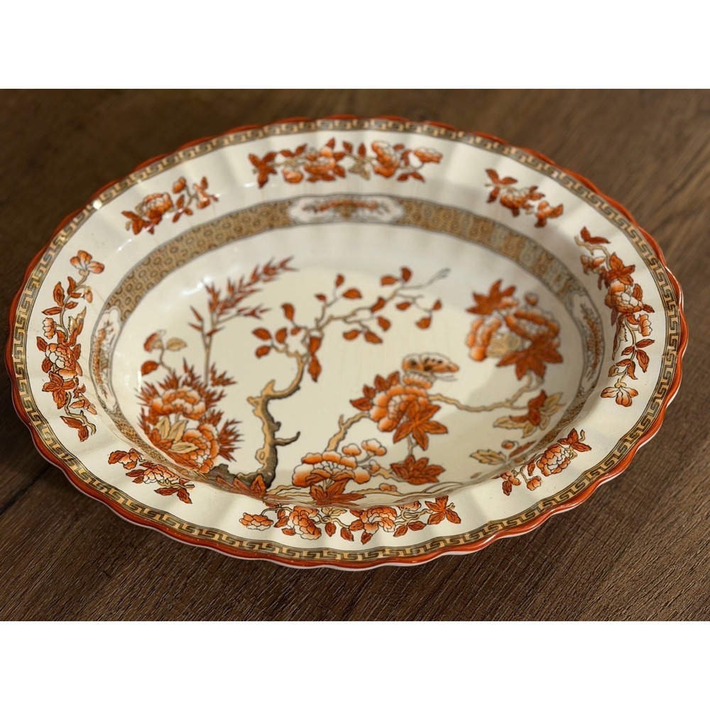 Vintage Copeland Spode India Tree 10" Oval Vegetable Serving Bowl Scalloped